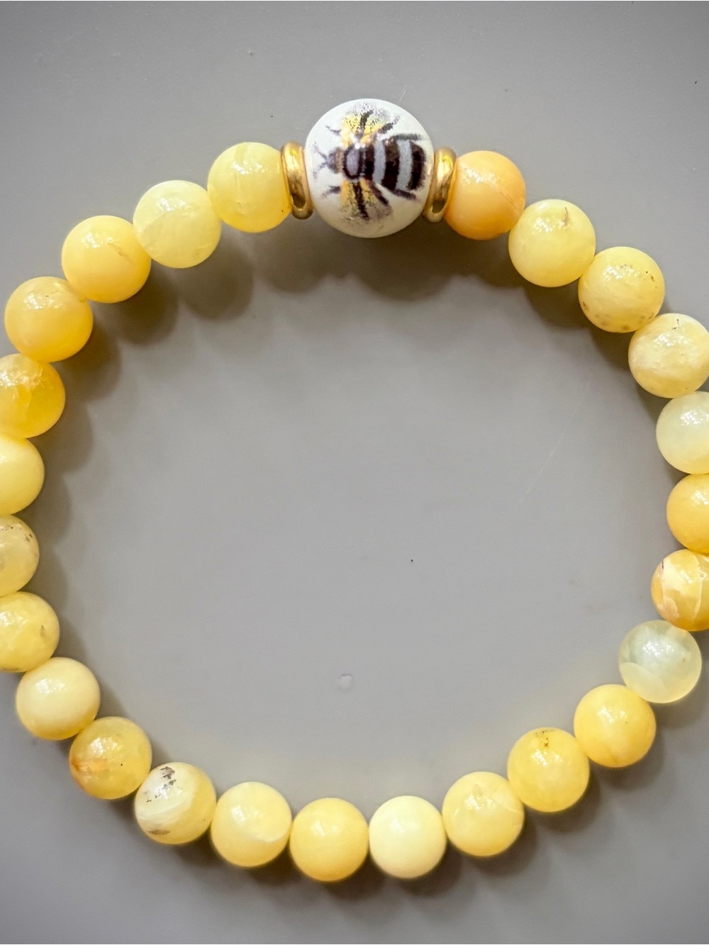 The Bumblebee and Natural Yellow Opal Handcrafted Bead Bracelet - Picture 4 of 4